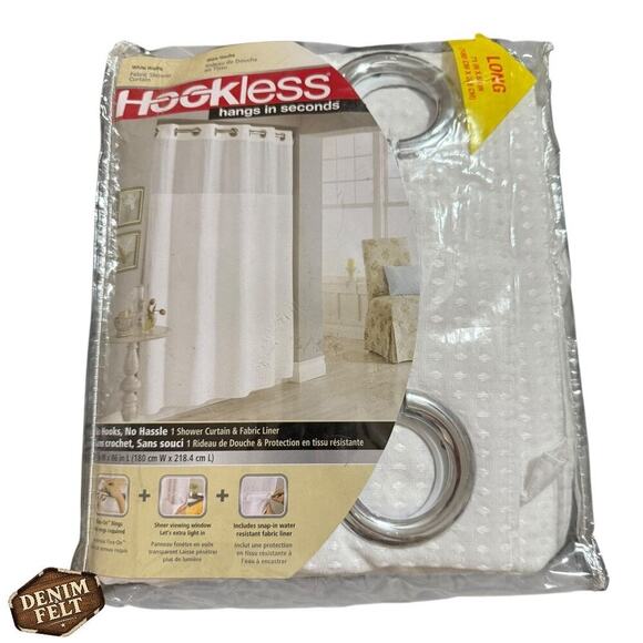 Hookless White Waffle 3-in-1 Fabric Shower Curtain w/ Liner 71”x86” – NEW! - Picture 4 of 10